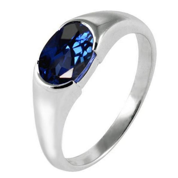 Picture of Harry Chad Enterprises 36849 Sparkling 2 CT Oval Ceylon Blue Sapphire Solitaire Ring&#44; Size 6.5