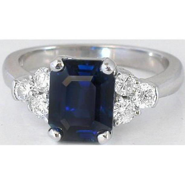 3.50 CT Emerald Sri Lanka Sapphire Diamond Ring, 14K White Gold - Size 6.5