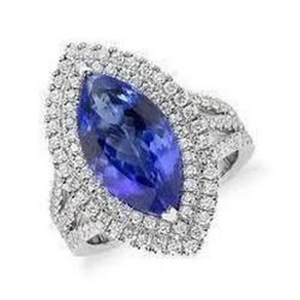 36989 5.50 CT Blue Marquise Tanzanite with Accent Diamond Ring, 14K White Gold - Size 6.5