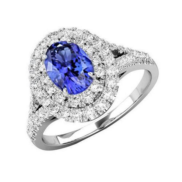 6.75 CT Tanzanite & Diamonds Ring, 14K White Gold - Size 6.5