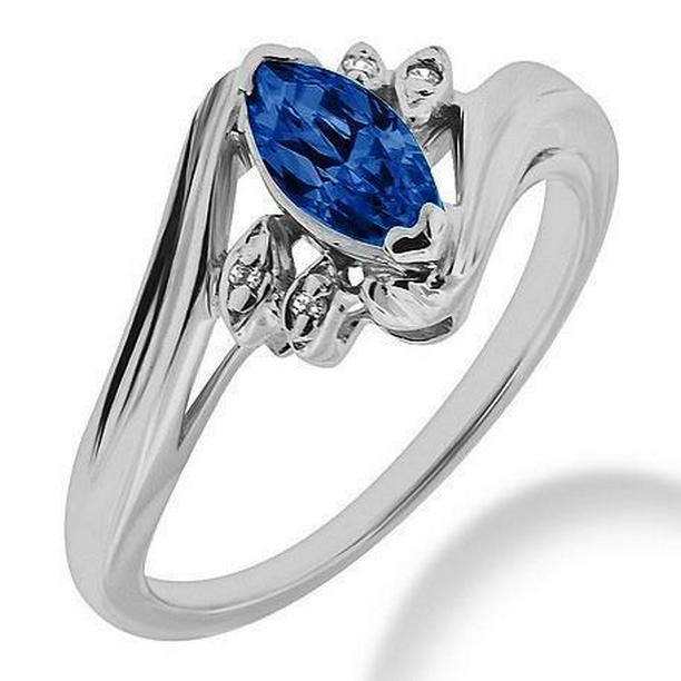 Picture of Harry Chad Enterprises 37179 1.10 CT Ceylon Blue Sapphire Marquise Cut & Gold Diamond Ring&#44; Size 6.5
