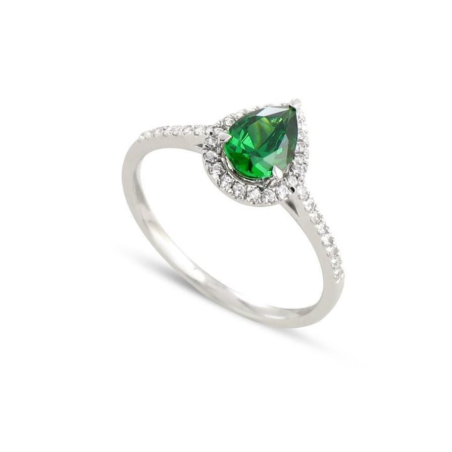 37196 4.50 CT Green Emerald with Diamonds Ring, 14K White Gold - Size 6.5
