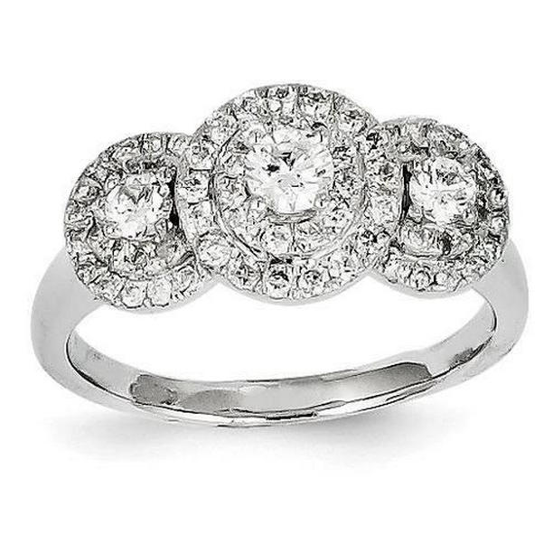 37237 3.25 CT Diamond Three Stone Ring with Accents, 14K White Gold - Size 6.5