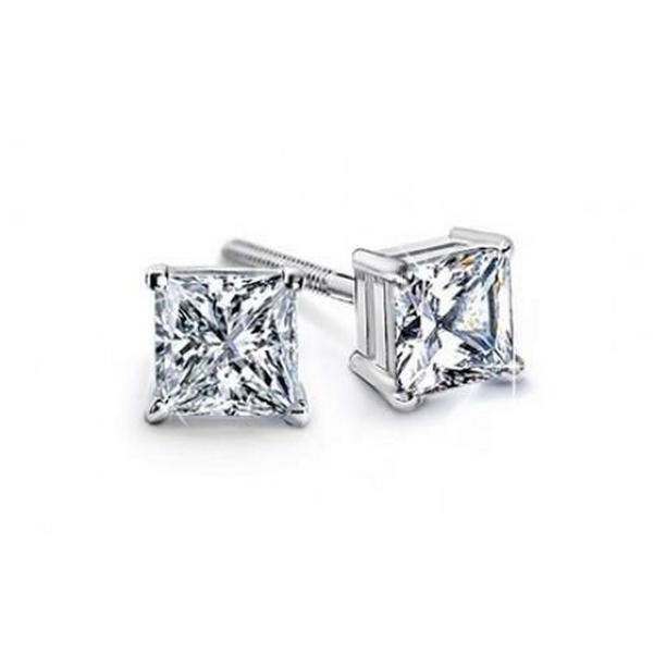 40783 0.80 CT Princess Cut Diamond Stud Earrings, 14K White Gold