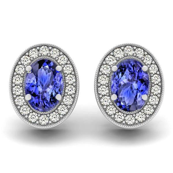 Picture of Harry Chad Enterprises 41726 6 CT Halo Blue Tanzanite & Diamond Stud Earrings&#44; 14K White Gold