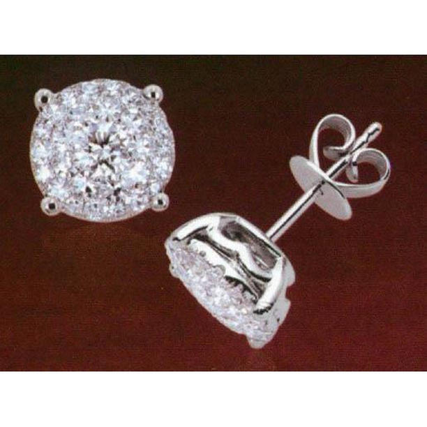 41764 4 CT Diamond Push Back Halo Stud Earrings, 14K White Gold