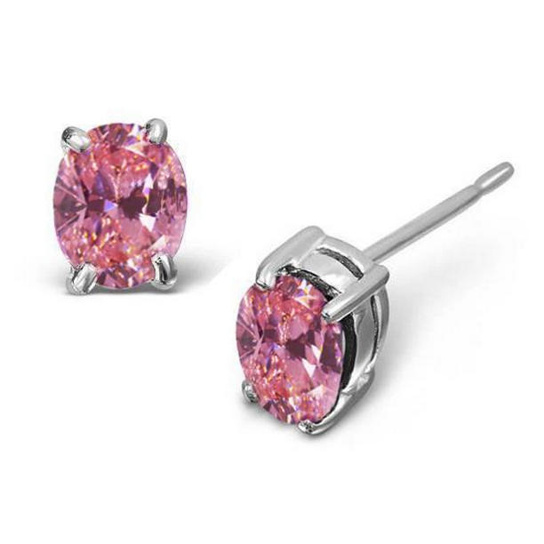 Picture of Harry Chad Enterprises 41767 2 CT Round Cut Pink Sapphire Stud Earring&#44; 14K White Gold