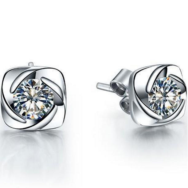 41779 1 CT Round Solitaire Diamond Stud Earring, 14K White Gold
