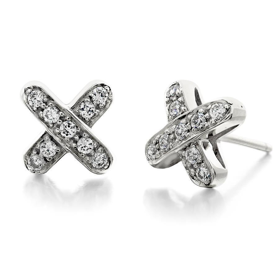 41790 1.8 CT Round Diamond Cross Stud Earring, 14K White Gold
