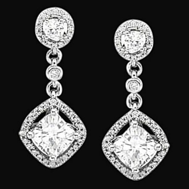3.50 CT Sparkling Diamonds Chandelier Earrings, 14K White Gold
