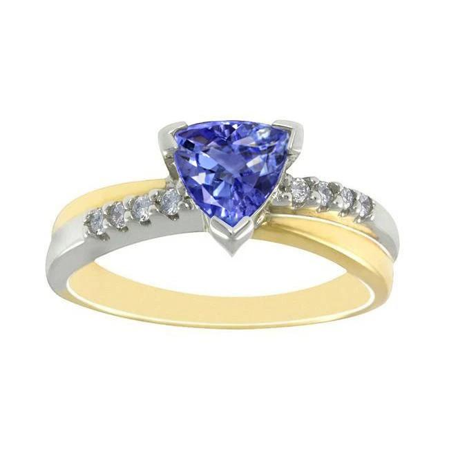 Picture of Harry Chad Enterprises 51193 2.60 CT Two Tone Gold Trillion AAA Tanzanite & Round Diamonds Ring&#44; Size 6.5