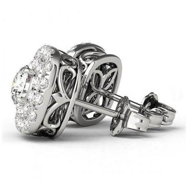 51217 2.60 CT Round Diamond Stud Earrings, 14K White Gold