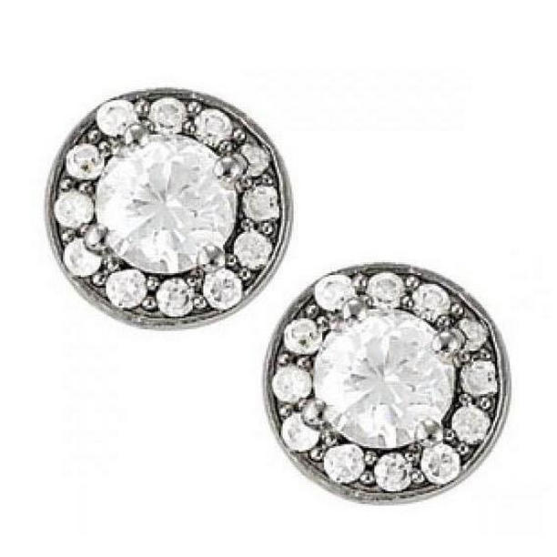 51229 2.30 CT Round Diamonds Pair Halo Stud Earrings, 14K White Gold