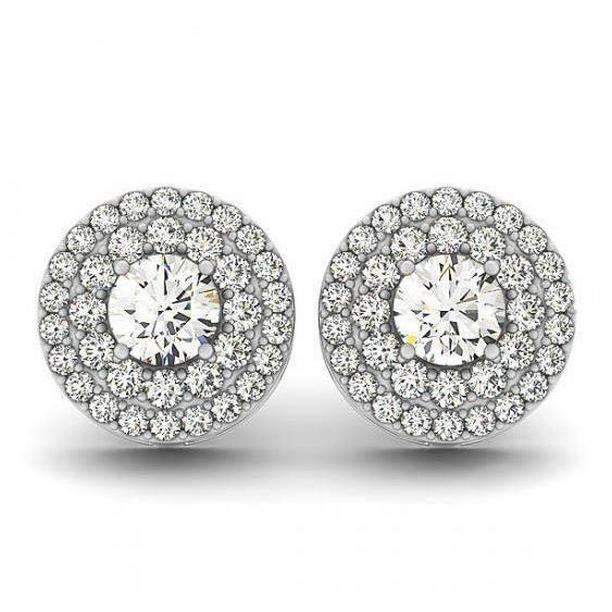 51232 1.68 CT Round Diamonds Stud Halo Pair Earrings, 14K White Gold