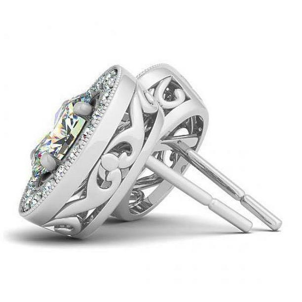 51247 2.00 CT Oval Diamonds Halo Stud Pair Earrings, 14K White Gold