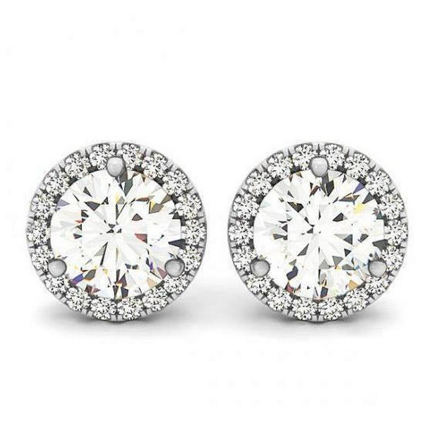 2.36 CT Round Diamonds Halo Pair Stud Earrings