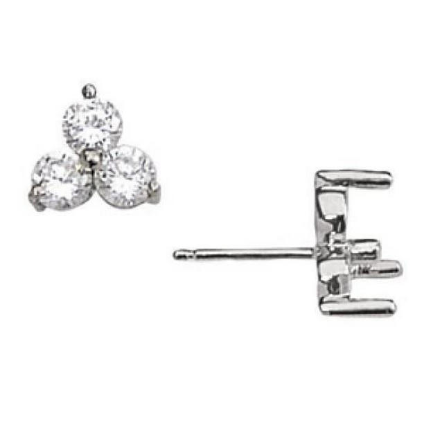 51304 Three Stone 3 CT Diamonds Stud Earrings, 14K White Gold