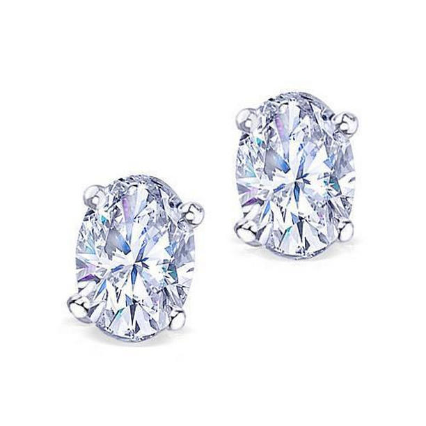 51332 1.50 CT Oval Cut Diamond F Vs1 Stud Earring, 14K White Gold