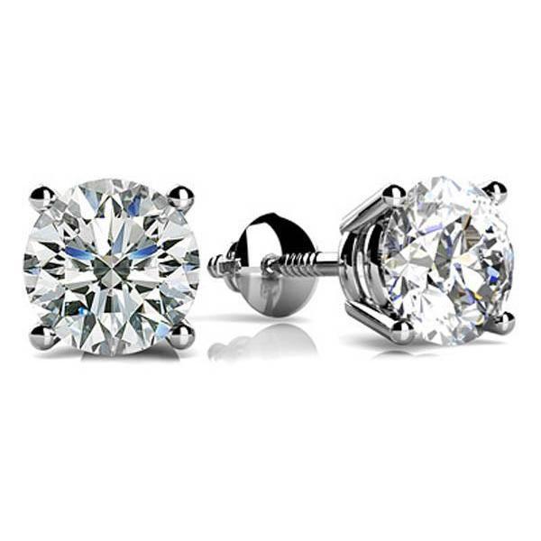 51346 2 CT Round Diamond Stud Earring, 14K White Gold