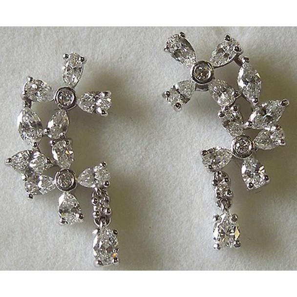 2.50 CT Pear & Round Diamond Chandelier Lady Pair Dangle Earrings