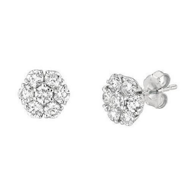51370 1.50 CT Round Flower Style Diamond Stud Earring, 14K White Gold -  Harry Chad Enterprises