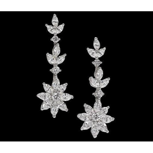 5 CT Diamonds Long Chandelier Floral Style Diamond Earrings