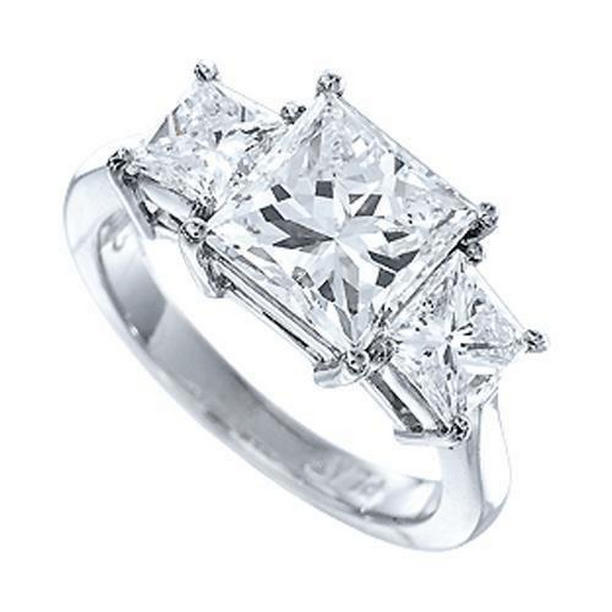 2.51 CT Princess Cut Womens Three-Stone Diamond Ring, 18K White Gold - Size 6.5