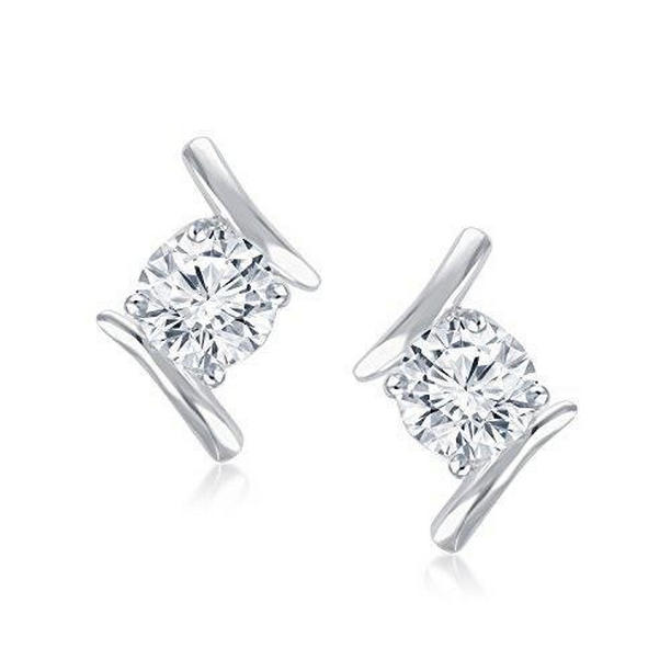 51410 1 CT Round Brilliant Diamond Stud Womens Earring, 14K White Gold
