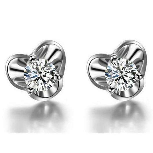51413 2 CT Round Shaped Solid Diamond Stud Earring, 14K White Gold
