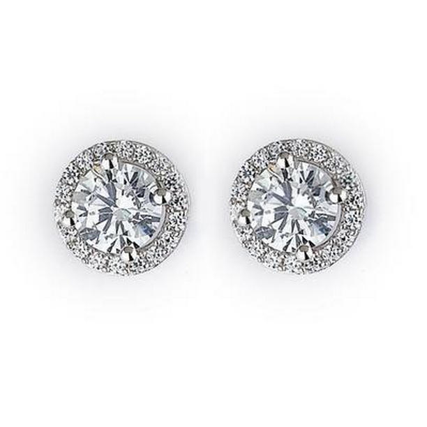 51422 2.36 CT Round Diamond Halo Stud Earrings, 14K White Gold