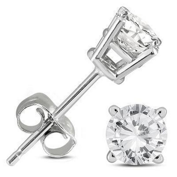 51449 2 CT Round Shaped Diamond Solid White Gold Stud Earrings