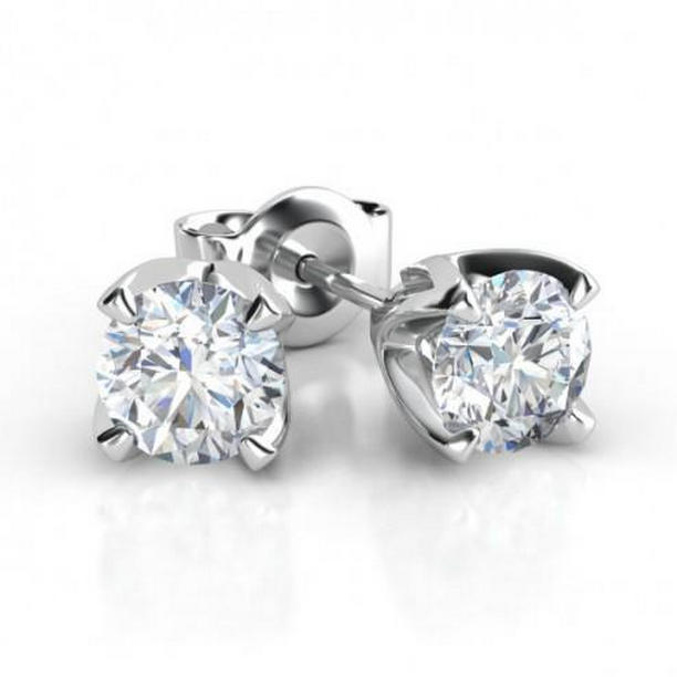 51458 2 CT Brilliant Cut Diamond Stud Earrings, 14K White Gold