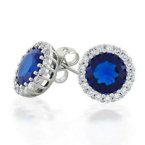3.60 CT Sri Lanka Sapphire Halo Diamond Stud Earring, Gold
