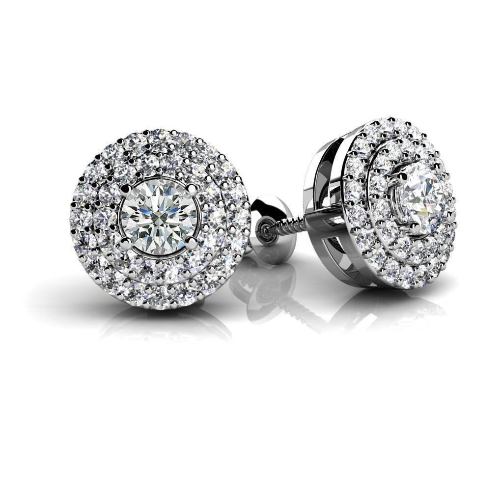 53891 1.68 CT Gorgeous Round Brilliant Cut Diamonds White Halo Stud Earrings