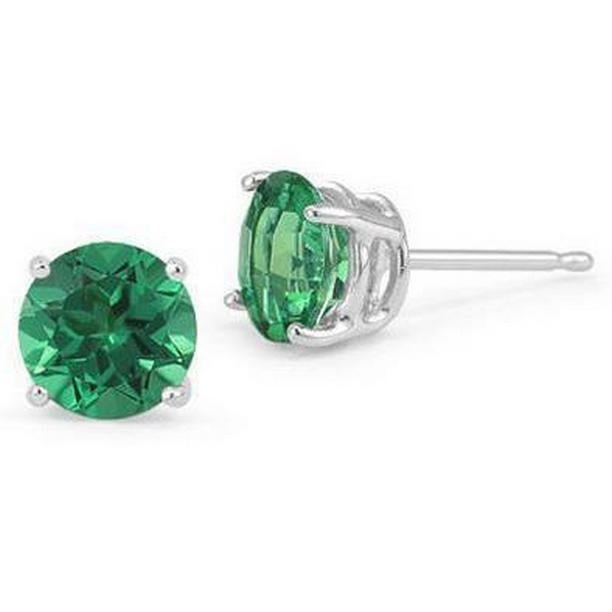 4 CT Round Solitaire Green Sapphire Stud Earring, 14K White Gold