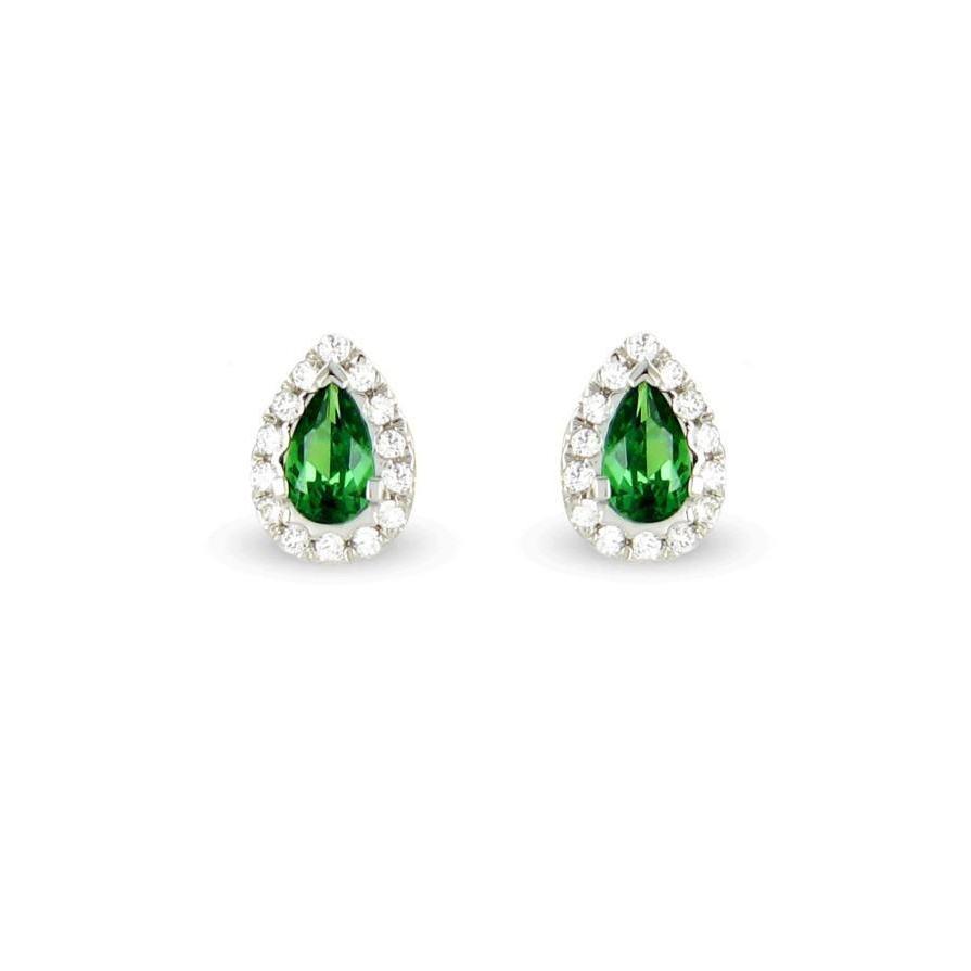 5 CT Halo 14K White Green Emerald with Diamonds Stud Earrings