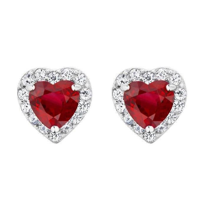 53969 2.60 CT Heart Cut Red Ruby with Diamond Pave Halo Stud Earring, 14K White Gold -  Harry Chad Enterprises