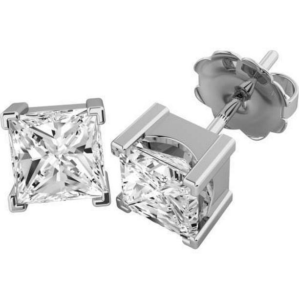 53972 1.5 CT Princess Cut White Diamond Stud Earring, 14K Solid Gold