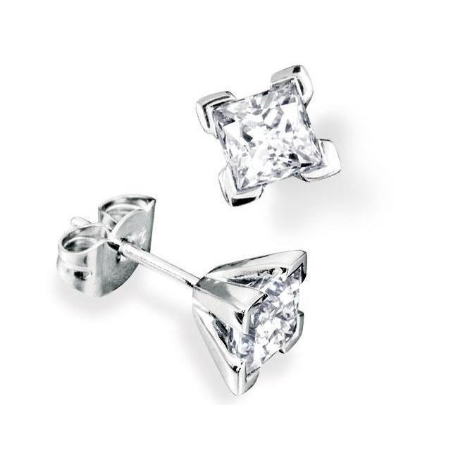 2.10 CT Princess Cut Womens Gold Diamond Stud Earring