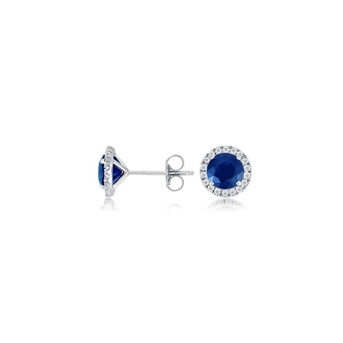 3.10 CT Diamond Ceylon Sapphire Stud Earrings, 14K White Gold