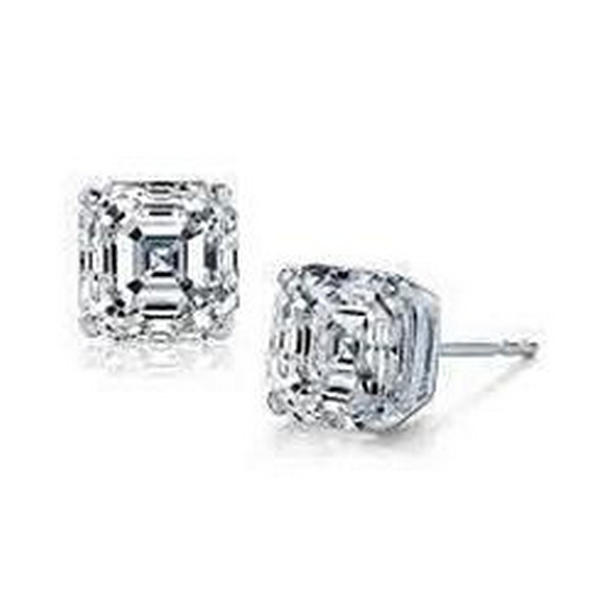 54038 1 CT Asscher Cut Diamond Stud Womens Earring, 14K White Gold