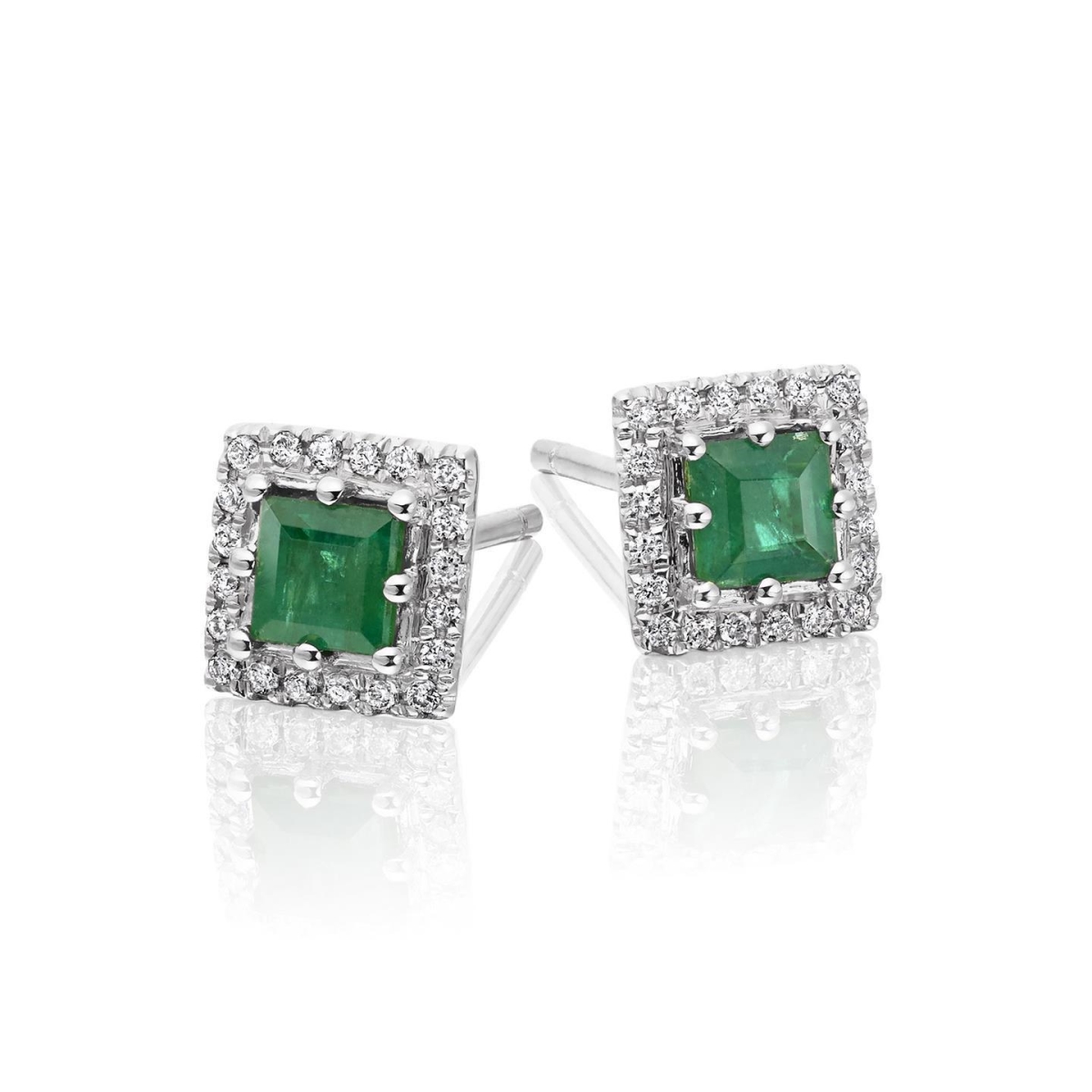 6 CT Green Emerald & Diamond White Gold Halo Stud Earrings