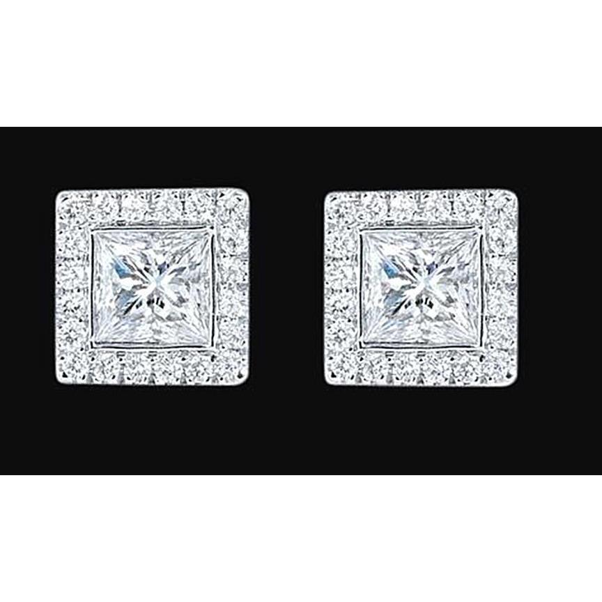 54050 2.4 CT Halo Princess Diamond Stud Earring, 14K White Gold