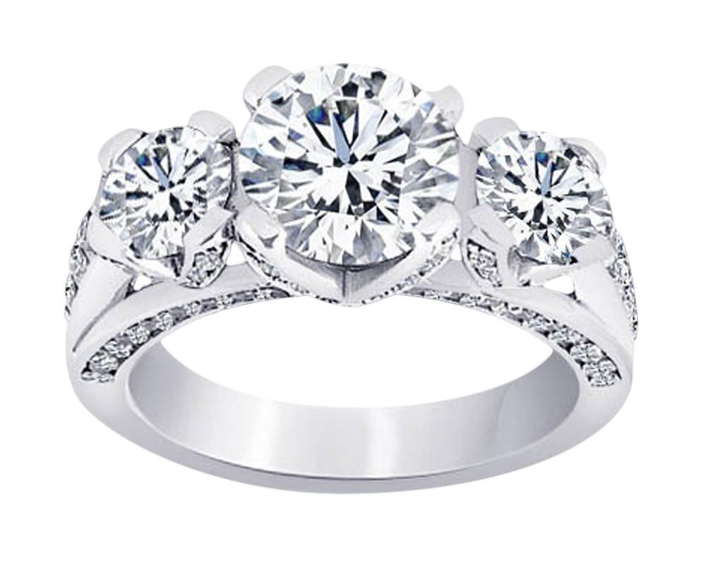Picture of Harry Chad Enterprises HC11590-6 3.11 CT 14K White Gold Diamond Three Stone Antique Style Wedding Ring