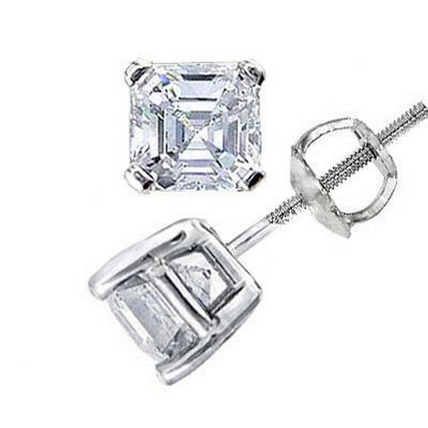 54112 1 CT Asscher Cut Gold 14K Diamond Stud Earring