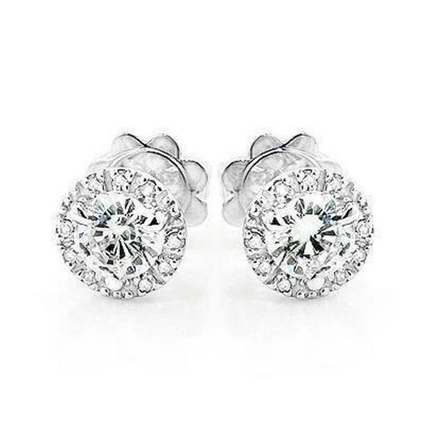 2.10 CT Round Diamond Womens Halo Stud Earring, 14K White Gold -  Glitter, GL3000559