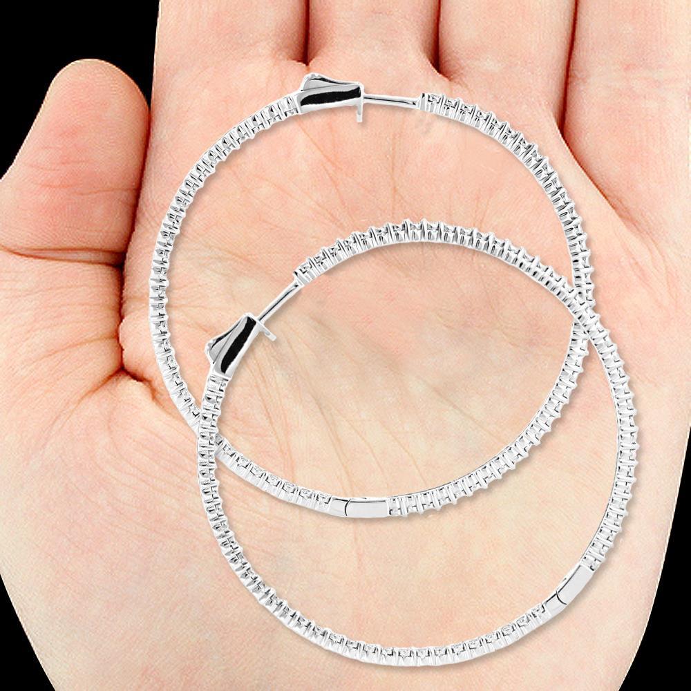 4 CT Large Inside Out Diamond 14K 2 in Shared Prongs Hoop Earrings