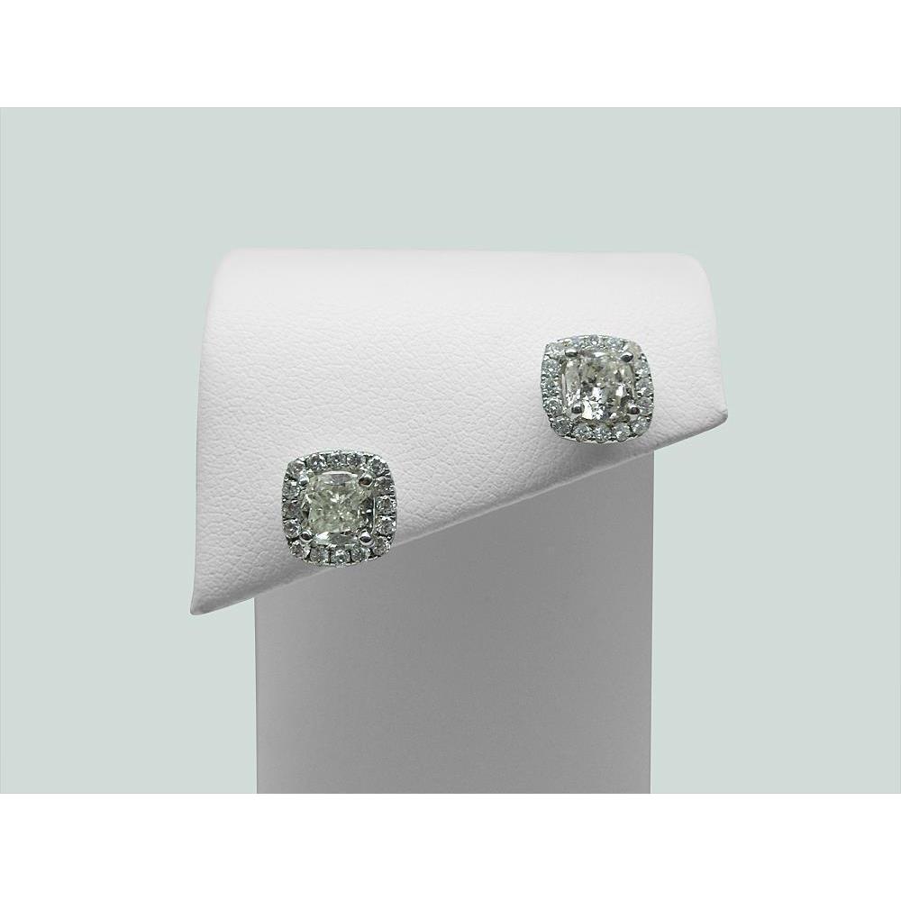 54183 3 CT Cushion Cut Diamond Lady Halo Stud Earrings, White Gold