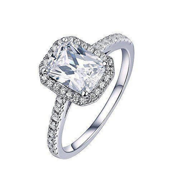 56328 2.25 CT Radiant & Round Cut Diamonds Halo Ring, 14K White Gold - Size 6.5
