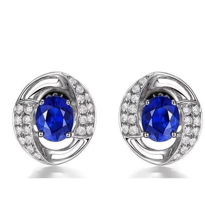 3.60 CT Sapphire & Diamond Lady Stud Earrings, 14K White Gold